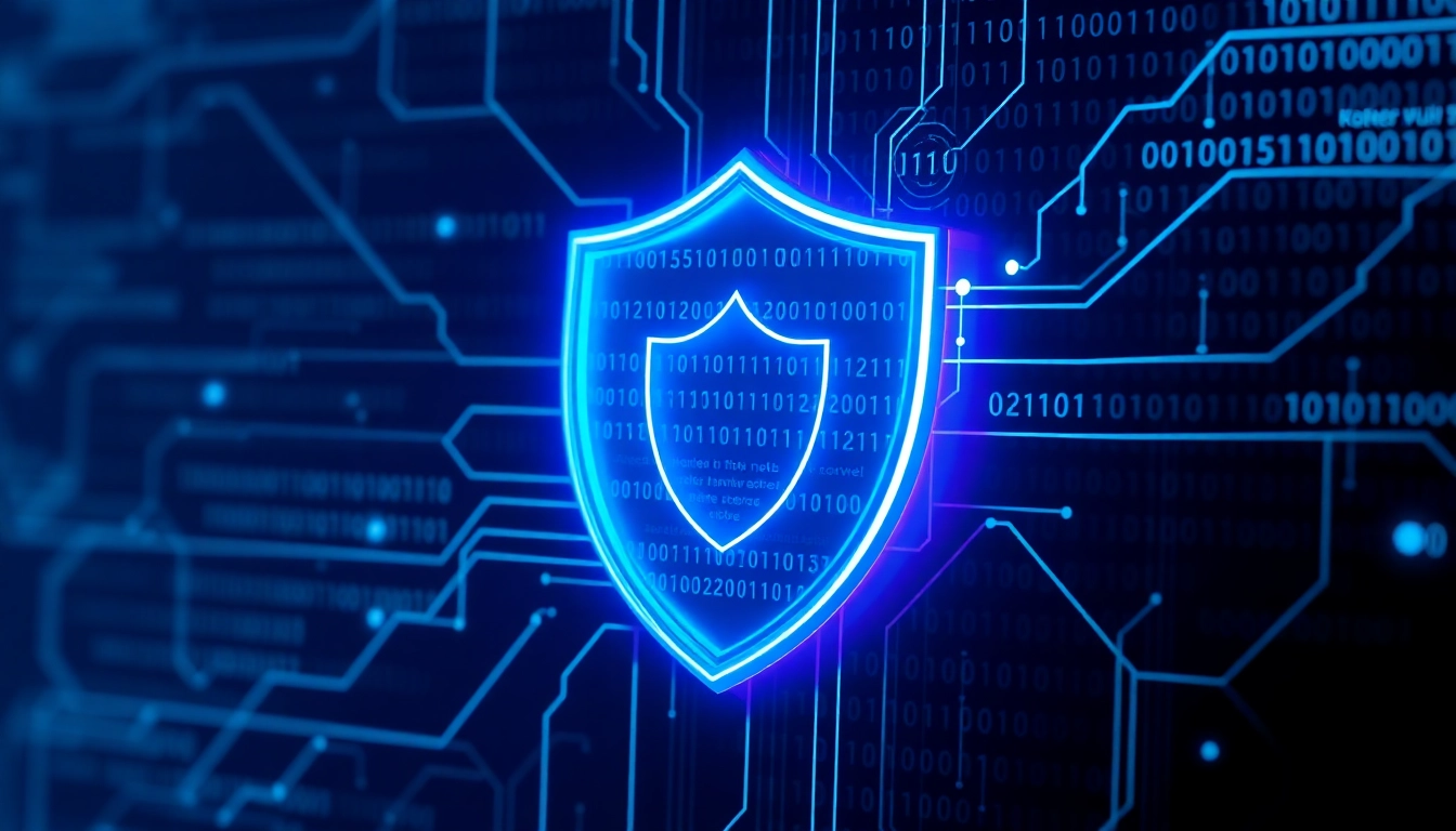 Visit https://sys32win.com/ to understand PC security threats with an illustration of a digital shield defending against malware in high-tech style.
