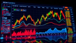 Visual illustration of AICoin's real-time cryptocurrency chart dashboard with dynamic graphs and data analytics features, emphasizing security and ease of use for traders.