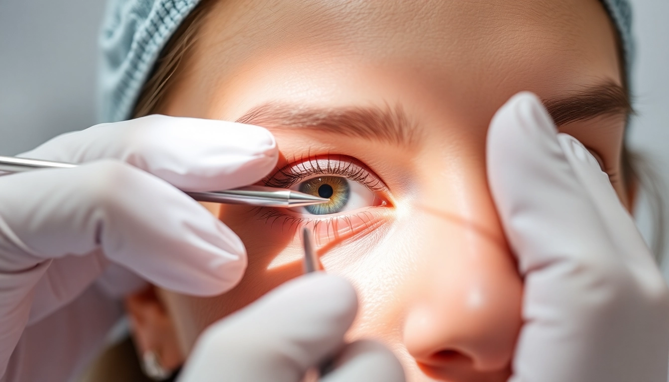 Oberlidstraffung Zürich: Expert eyelid correction procedure demonstrating precision and care in a clinical setting for a refreshed look.