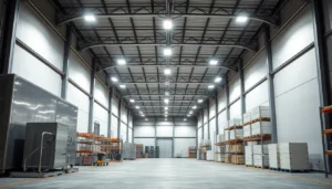 Moderne LED-Hallenbeleuchtung in einer Industriehalle