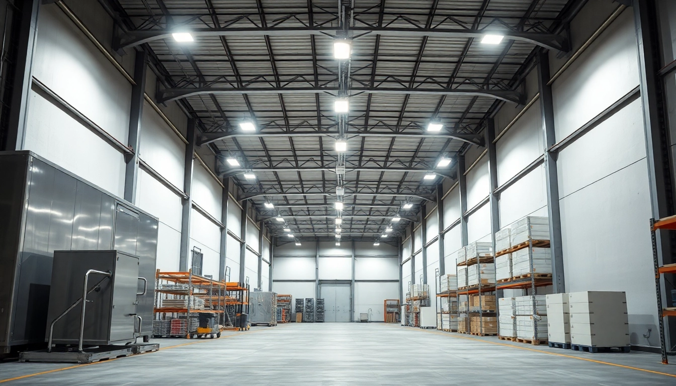 Moderne LED-Hallenbeleuchtung in einer Industriehalle