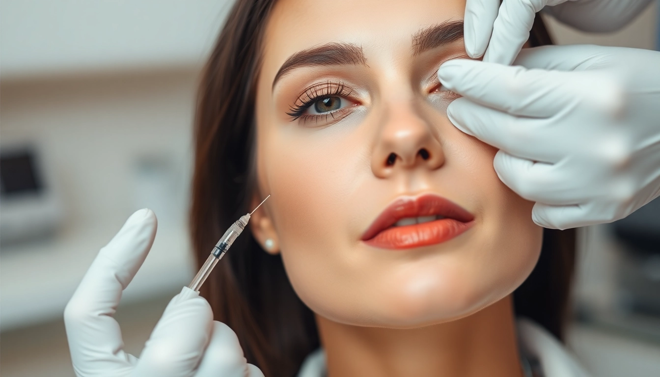 Botox Zürich treatment in a professional clinic, showing a focused injection procedure on a woman's face for wrinkle reduction.