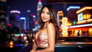 KL escort girl confidently engaging with a client in a luxurious Kuala Lumpur setting, showcasing elegance and charm.