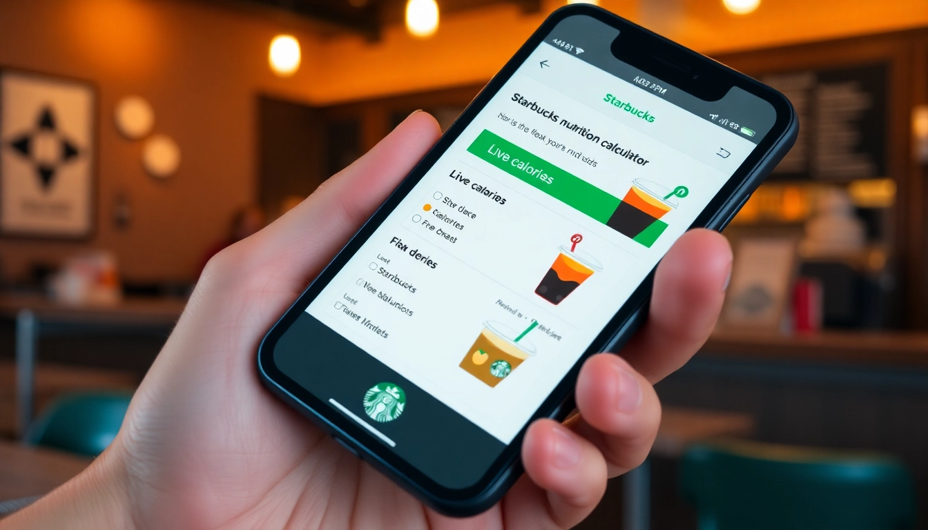 The starbucks nutrition calculator on a smartphone screen showing live calorie updates as drinks are customized, for easy nutrition tracking before ordering.