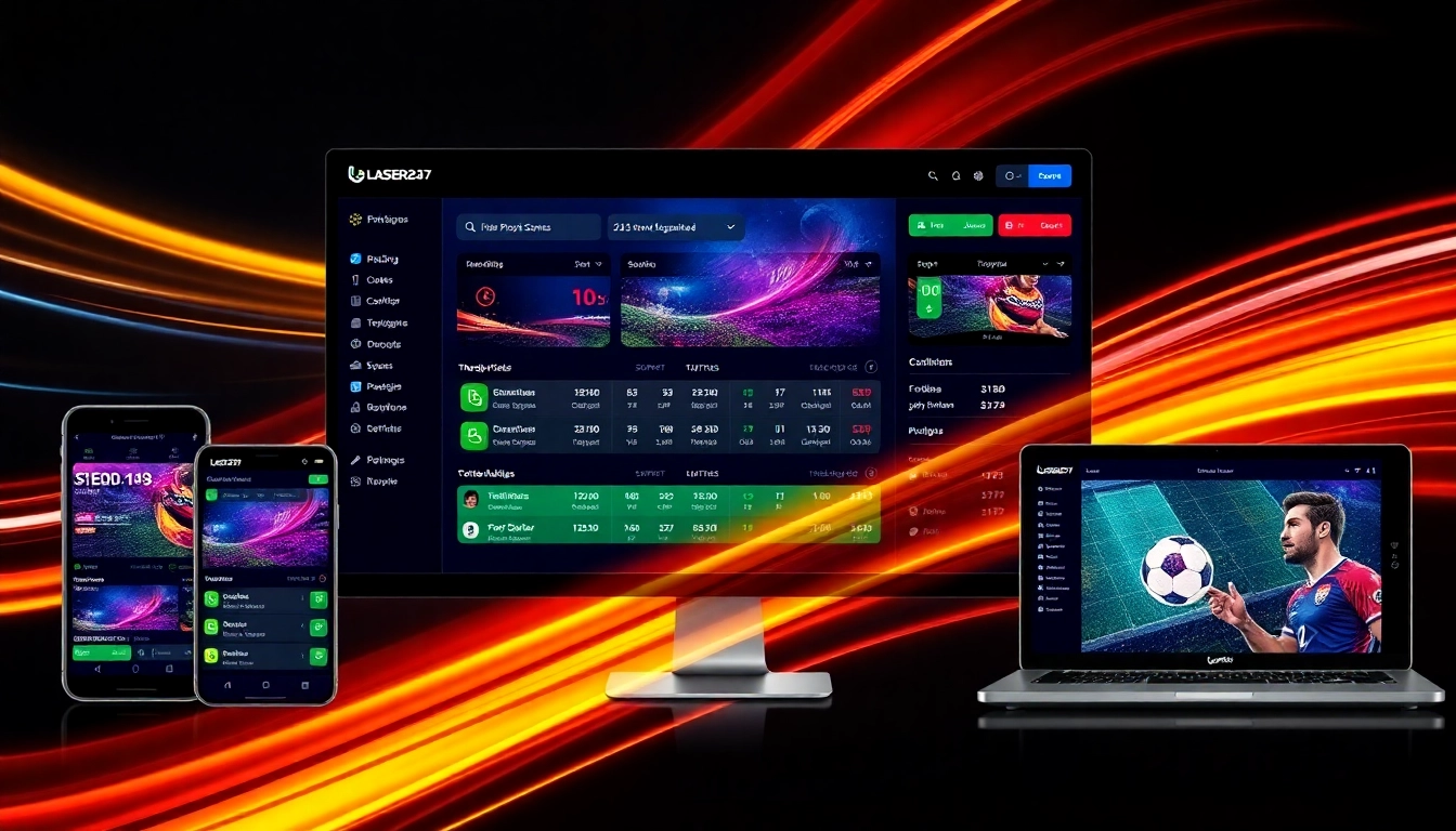 Laser247 online betting platform showcasing live sports betting on mobile devices with real-time updates and vibrant interface for secure wagering.
