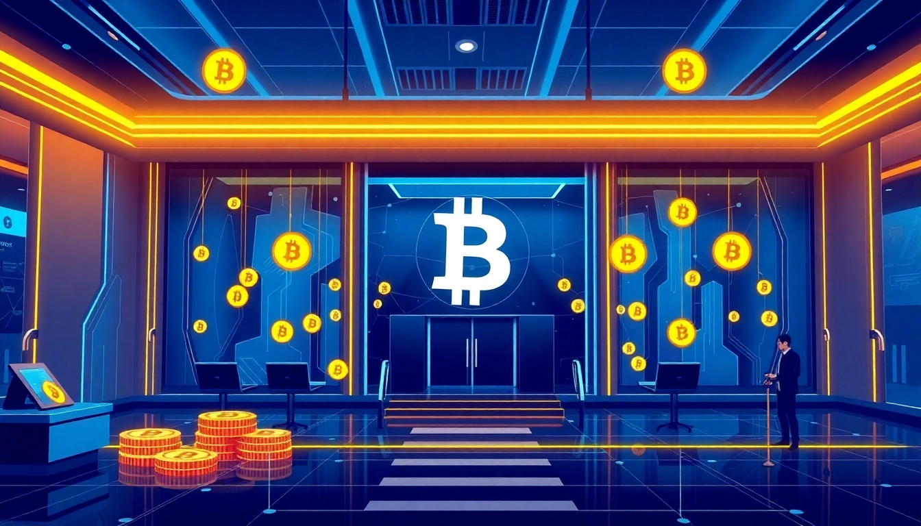 Secure bitcoin investment concept with digital currency symbols and financial charts representing growth and stability