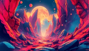 High-quality AI image generator no restrictions creating vivid, detailed fantasy scene with bold colors and futuristic elements, suitable for digital art enthusiasts.