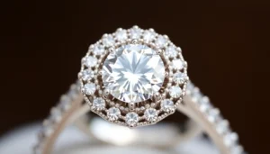Elegant halo engagement rings featuring a sparkling central diamond encircled by tiny accent stones, designed to emphasize brilliance and sophistication.