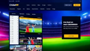 Engaging visualization of Cricbet99 online betting platform with cricket matches, emphasizing