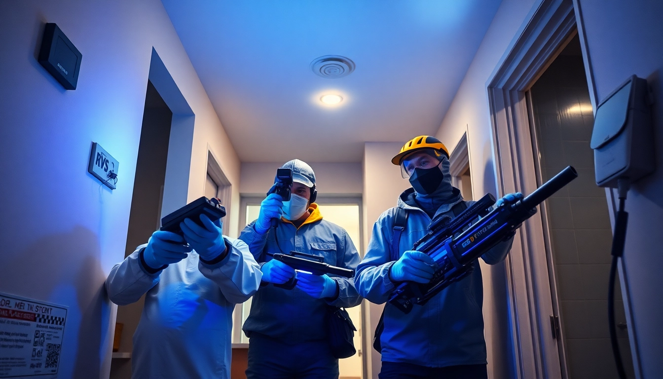 Professionele ongediertebestrijders in actie met high-tech apparatuur in een schone omgeving