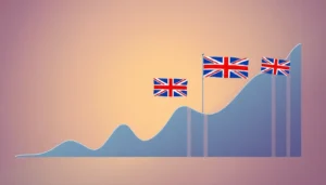 UK Stock and Share News updates showing market trends with financial charts and UK flags for