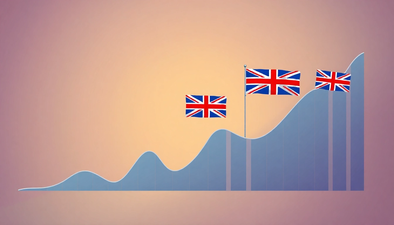 UK Stock and Share News updates showing market trends with financial charts and UK flags for