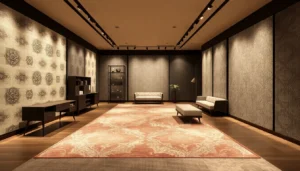 Premium Tappeti a Milano displayed in a stylish showroom, showcasing craftsmanship and elegant