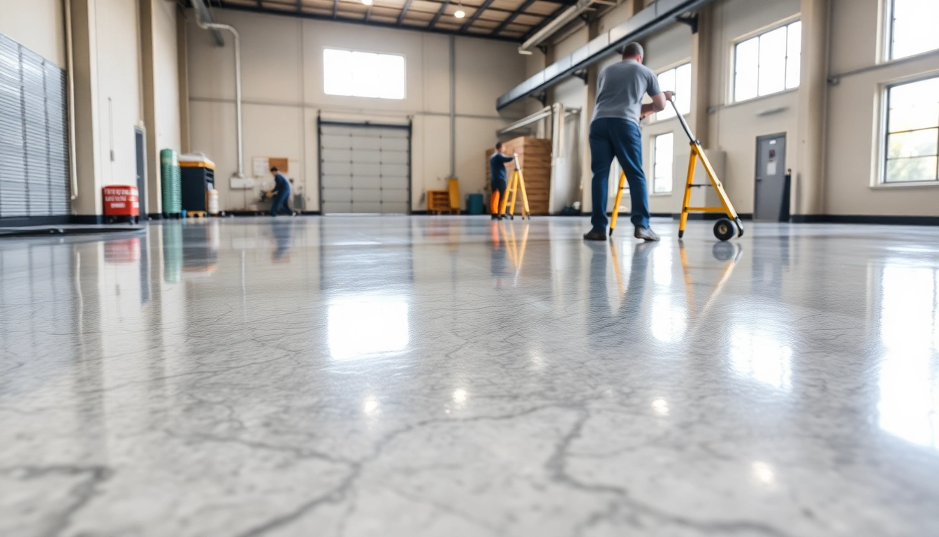 Experienced epoxy resin flooring contractors Birmingham applying durable coating on a concrete
