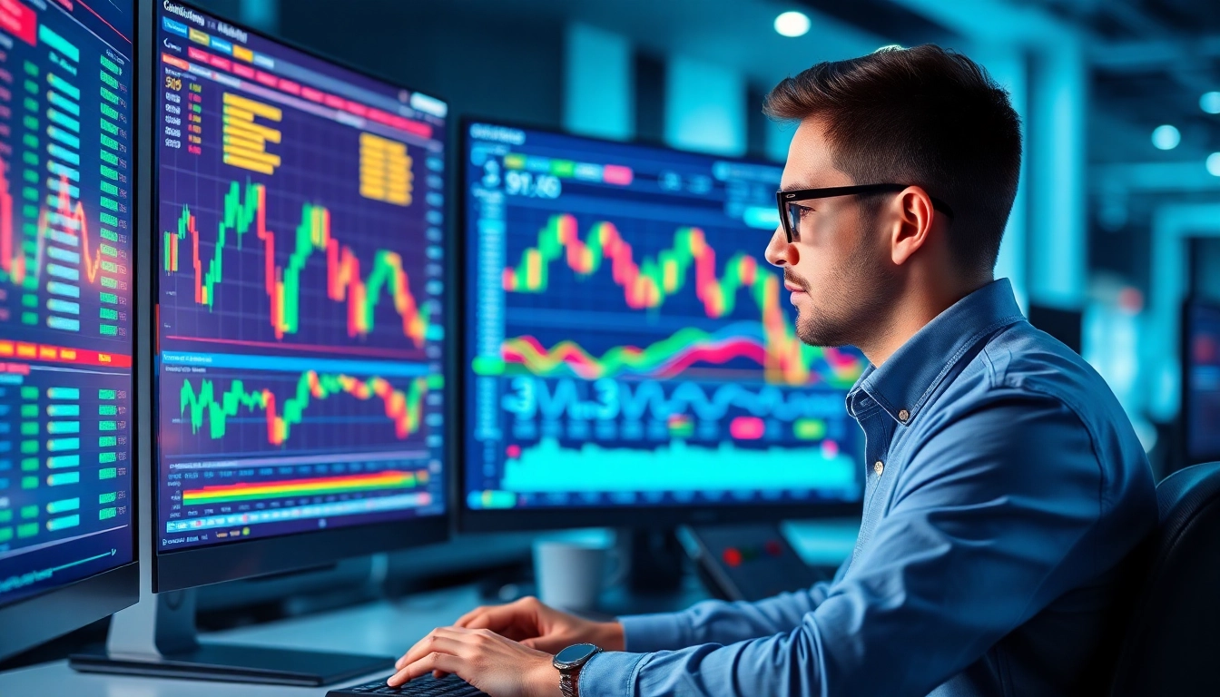 Trading view platform displaying real-time market charts with traders analyzing financial data